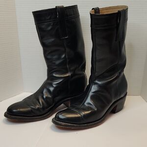 Excelsior BOOTS LEATHER Black Shiny Well Made Very Little Wear Side Boot Pulls